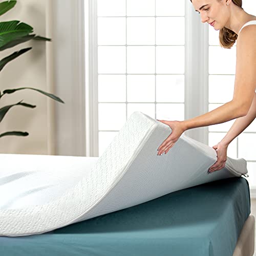 ZINUS 3 Inch Ultra Cooling Gel Memory Foam Mattress Topper with Cooling Cover/CertiPUR-US Certified, Queen White