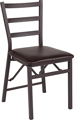 Flash Furniture HERCULES Series Brown Folding Ladder Back Metal Chair with Brown Vinyl Seat