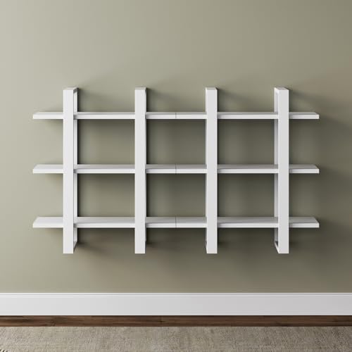 Nathan James Floating Wall Book Shelves, 3-Tier Display Shelf, Decorative Modular Shelf in Solid White Wood for Bedroom, Nursery, Bathroom or Kitchen, Set of 2