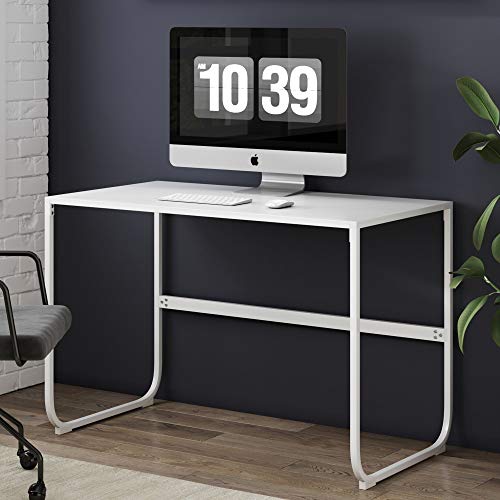 Nathan James Penny Writing Desk with Sleek Curved Metal Frame for Home or Office, White