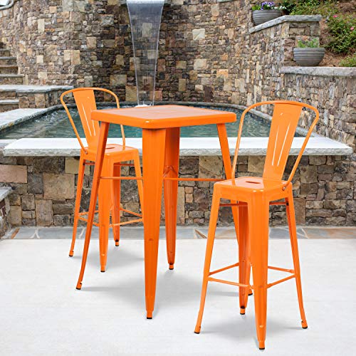 Flash Furniture Lily Commercial Grade 4 Pack 30" High Orange Metal Indoor-Outdoor Barstool with Removable Back