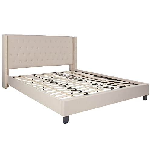 Flash Furniture Riverdale King Size Tufted Upholstered Platform Bed in Beige Fabric