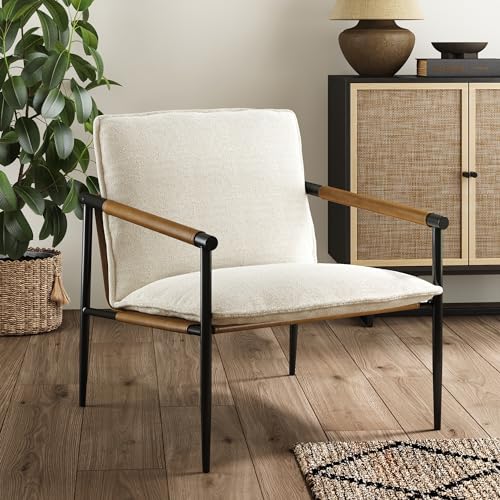 Nathan James Omel Modern Upholstered Chair, 1, White Boucle/Black