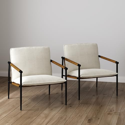 Nathan James Omel Modern Upholstered Chair, Set of 2, White Boucle/Black