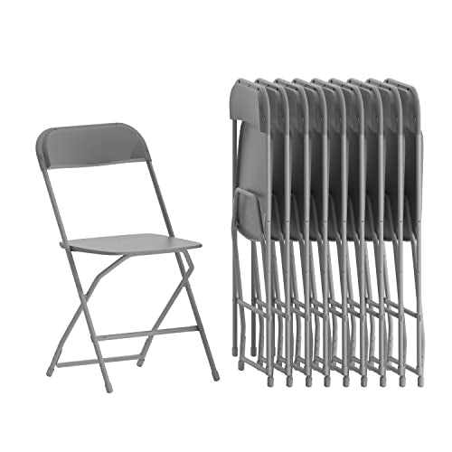 Flash Furniture Hercules Series Plastic Folding Chairs for Parties and Weddings, Stackable Commercial Event Seats with 650-lb. Static Weight Capacity, Set of 10, Gray