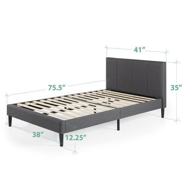 Zinus Maddon 35" Upholstered Platform Bed Frame with USB Ports - Grey, Twin