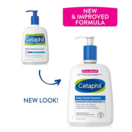 CETAPHIL Face Wash, Daily Facial Cleanser for Sensitive, Combination to Oily Skin, NEW - 16 oz (2 Pack)