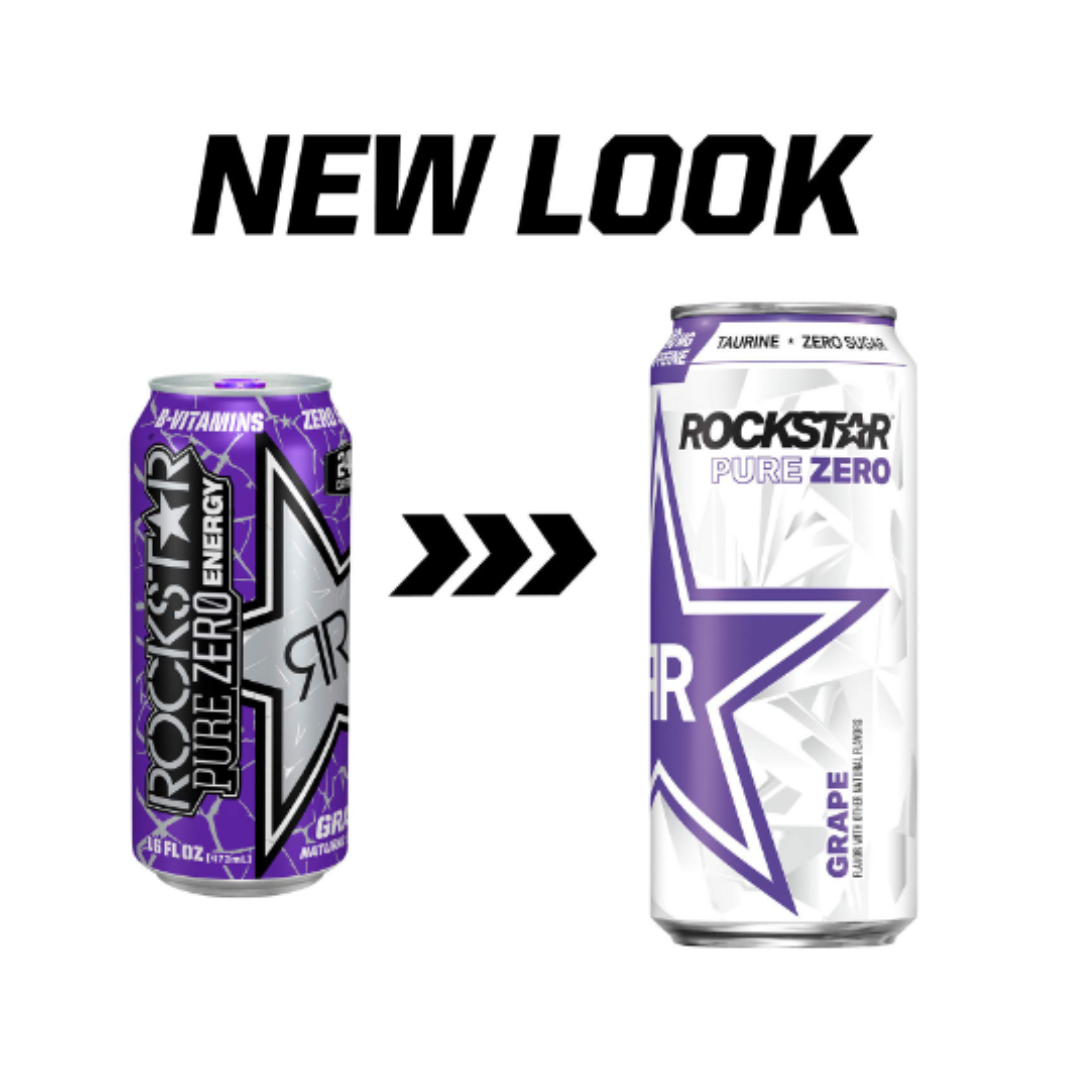 Rockstar Energy Drink Pure Zero, Grape, 16 Ounce - Pack of 12
