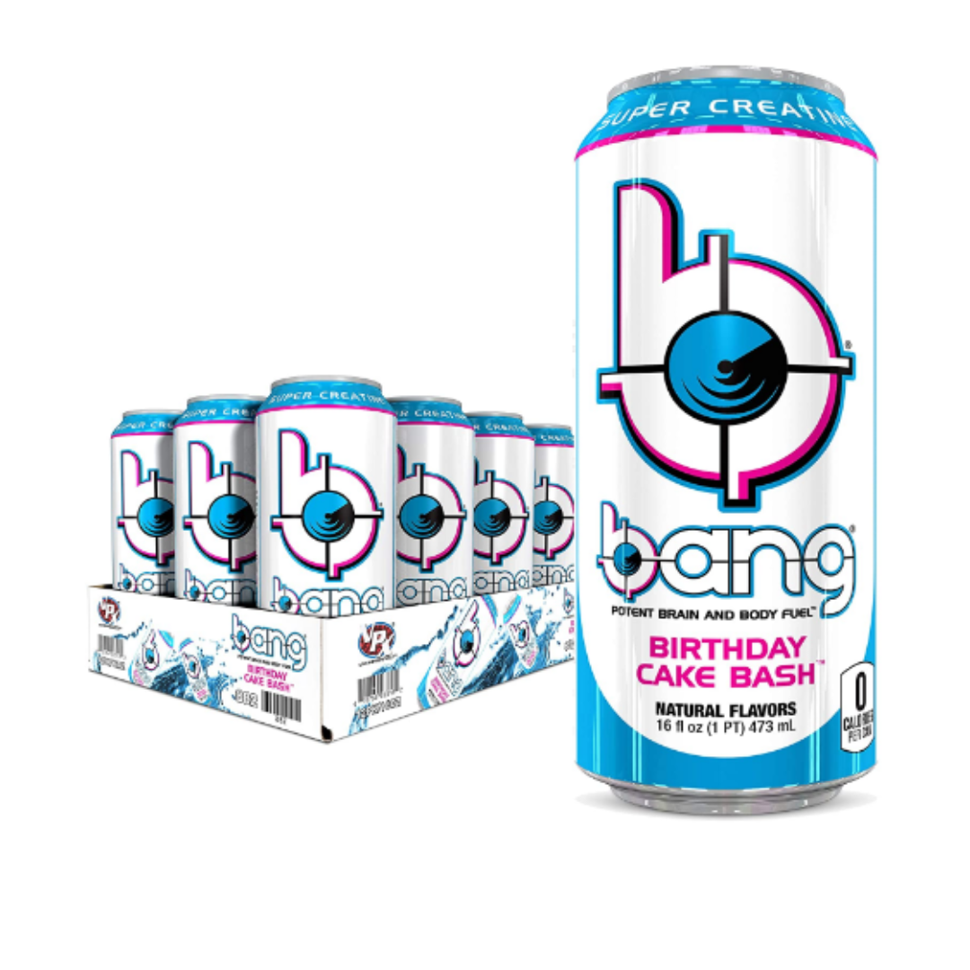 Bang Birthday Cake Energy Drink, Sugar Free with Super Creatine 16 Ounce - Pack of 12