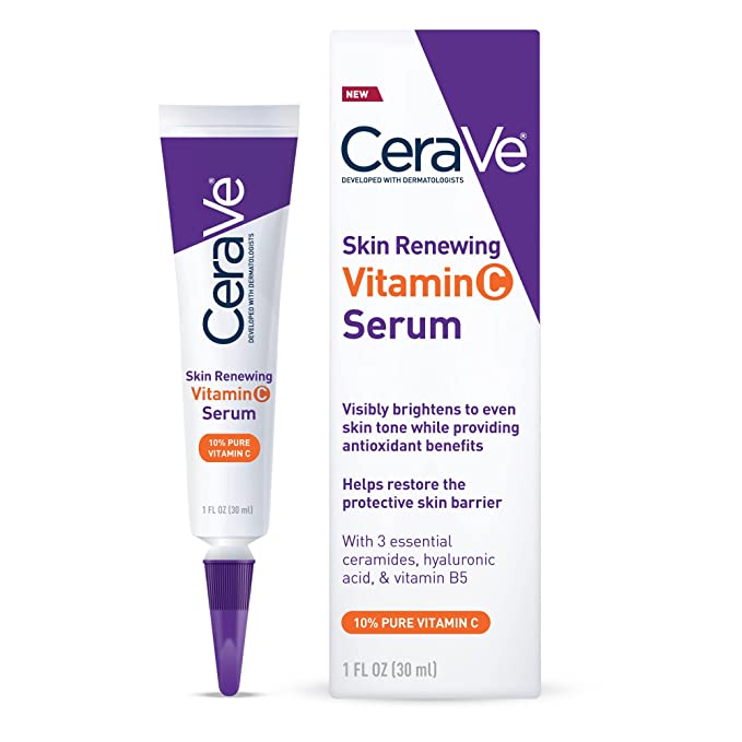 CeraVe Vitamin C Serum with Hyaluronic Acid Skin Brightening Serum for Face with 10% Pure Vitamin C  Fragrance Free - 1 Fl. Oz