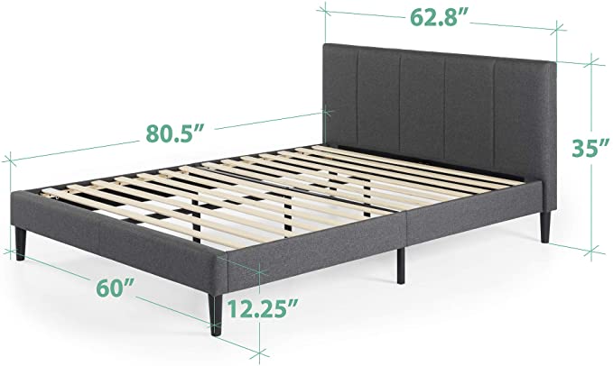 ZINUS Maddon 35" Upholstered Platform Bed Frame - Grey, Queen