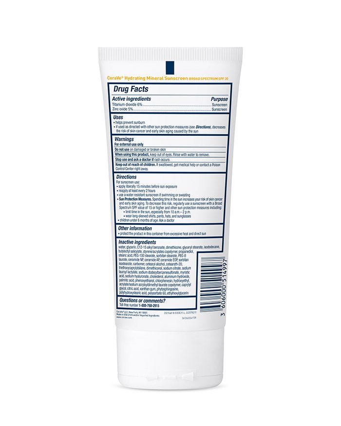 CeraVe Hydrating Mineral Sunscreen Body Lotion, 5 Oz - with Broad Spectrum SPF 30
