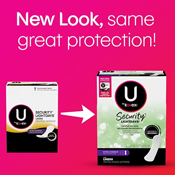 U by Kotex Security Lightdays Panty Liners Light Absorbency Extra Coverage, Unscented - 112 Count