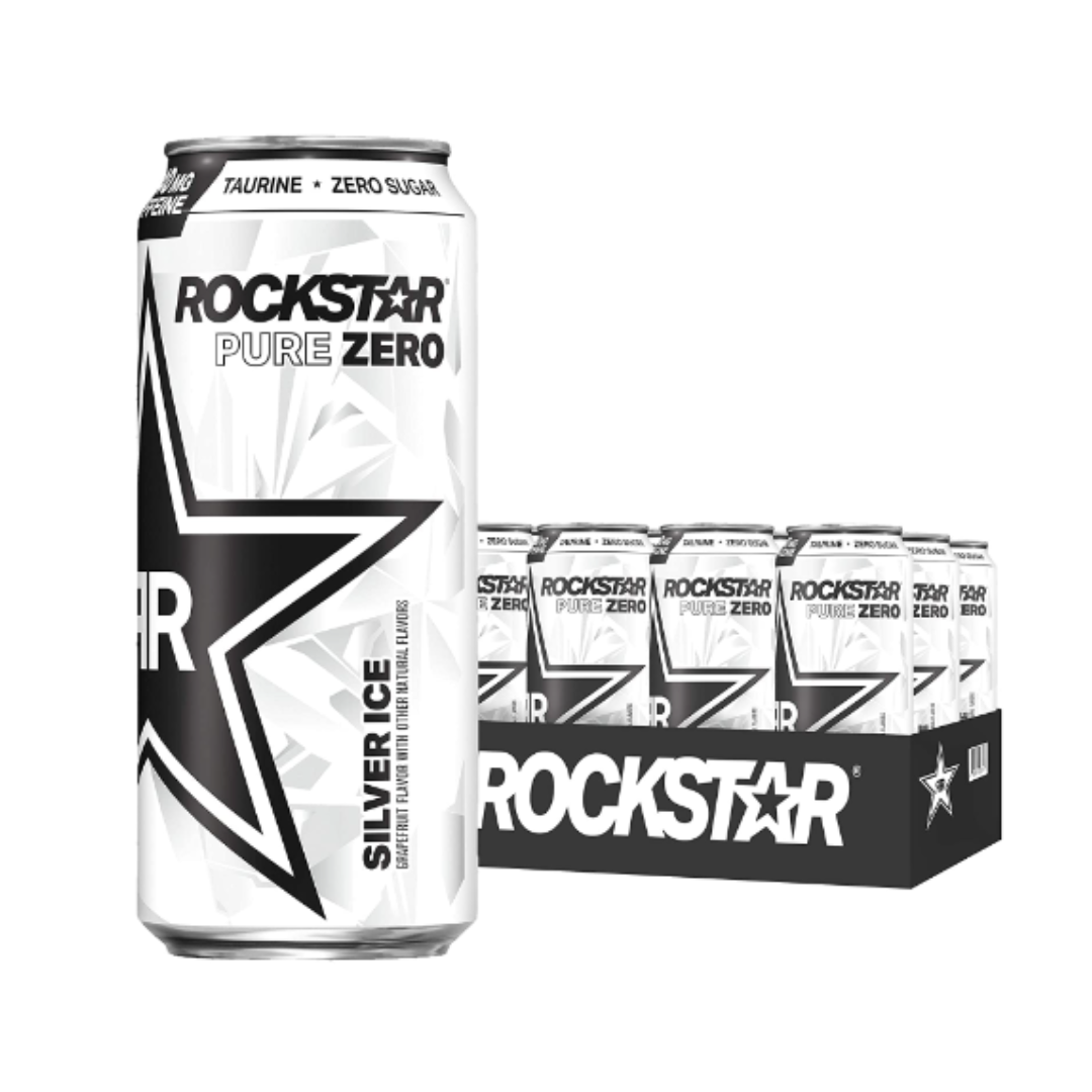 Rockstar Energy Drink Pure Zero, Silver Ice, 16 Ounce - Pack of 12