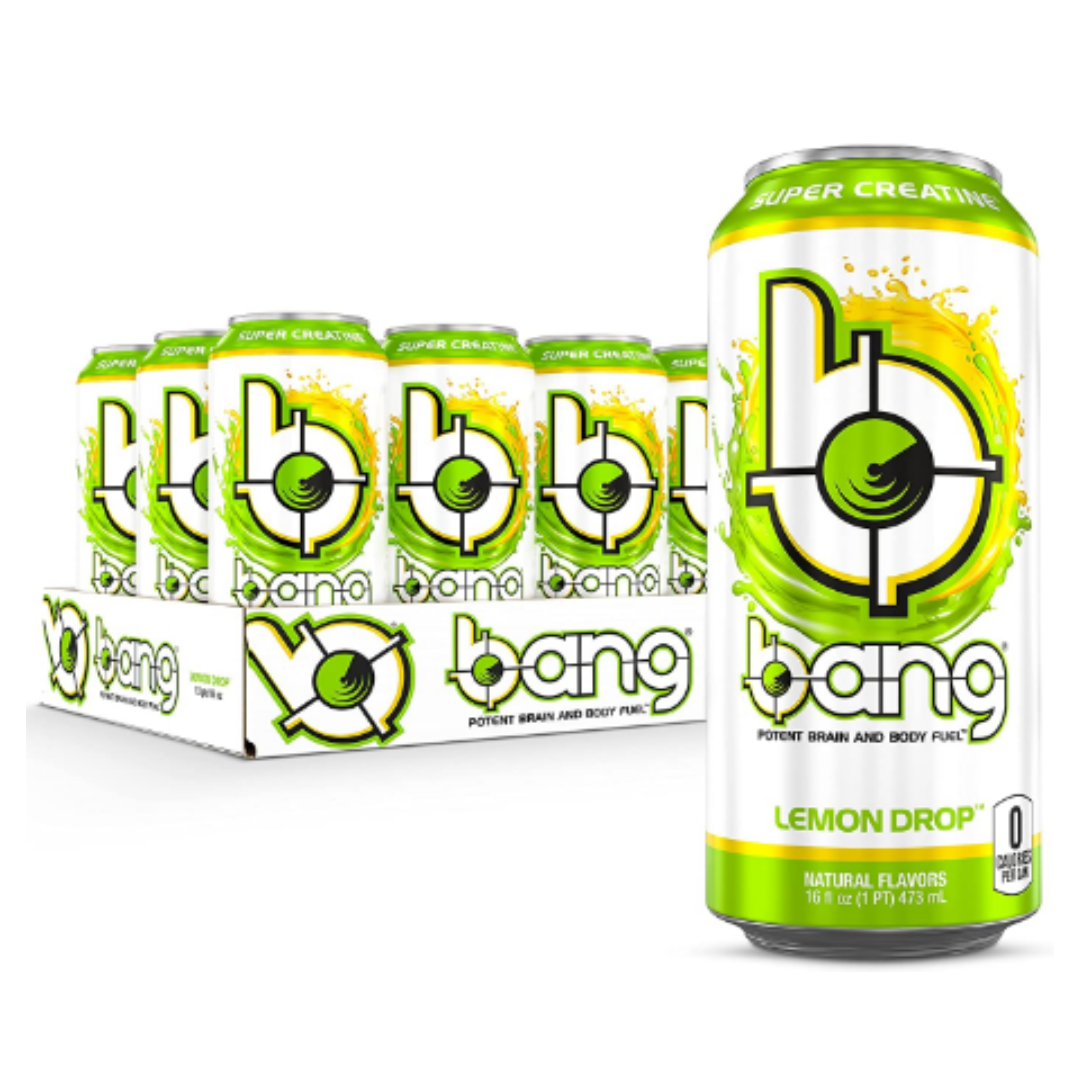 Bang Lemon Drop Energy Drink, Sugar Free with Super Creatine 16 Ounce - Pack of 12