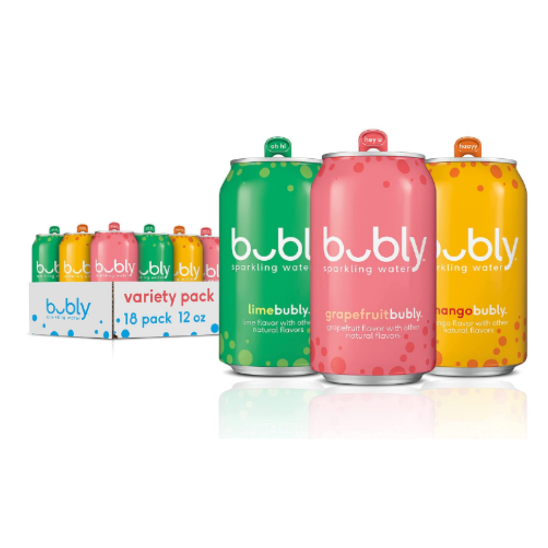 Bubly Bounce Sparkling Water, Tropical Thrill Variety Pack, 12 Ounce - Pack of 18