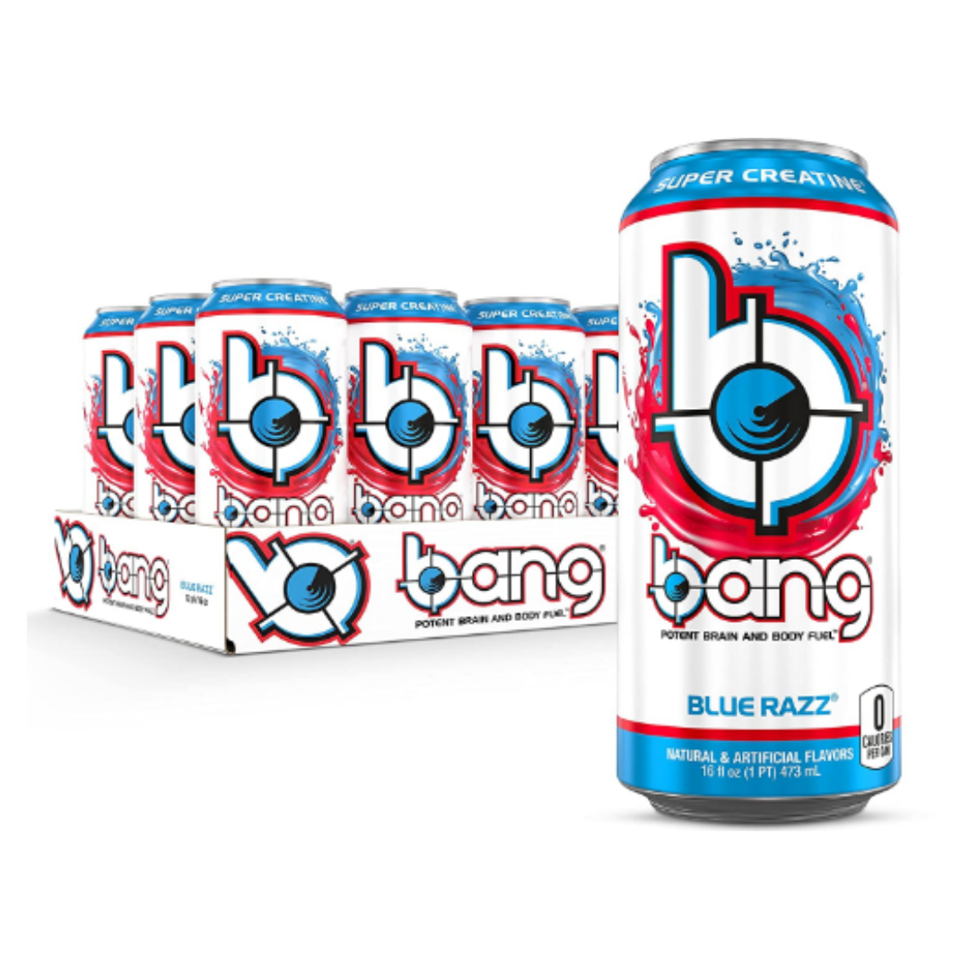 Bang Blue Razz Energy Drink, Sugar Free with Super Creatine 16 Ounce - Pack of 12