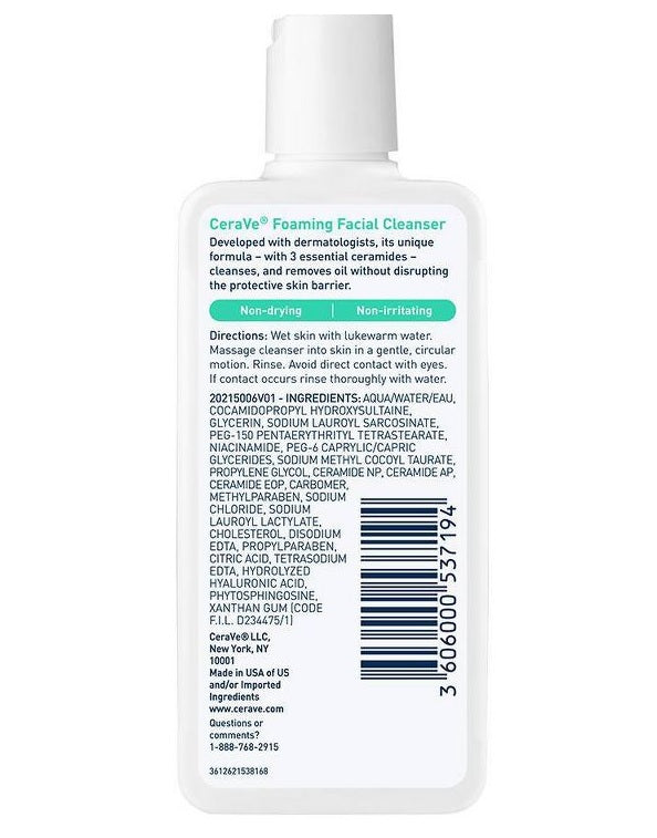 CeraVe Foaming Facial Cleanser, 3 Oz - with 3 Essential Ceramides, Niacinamide, & Hyaluronic Acid