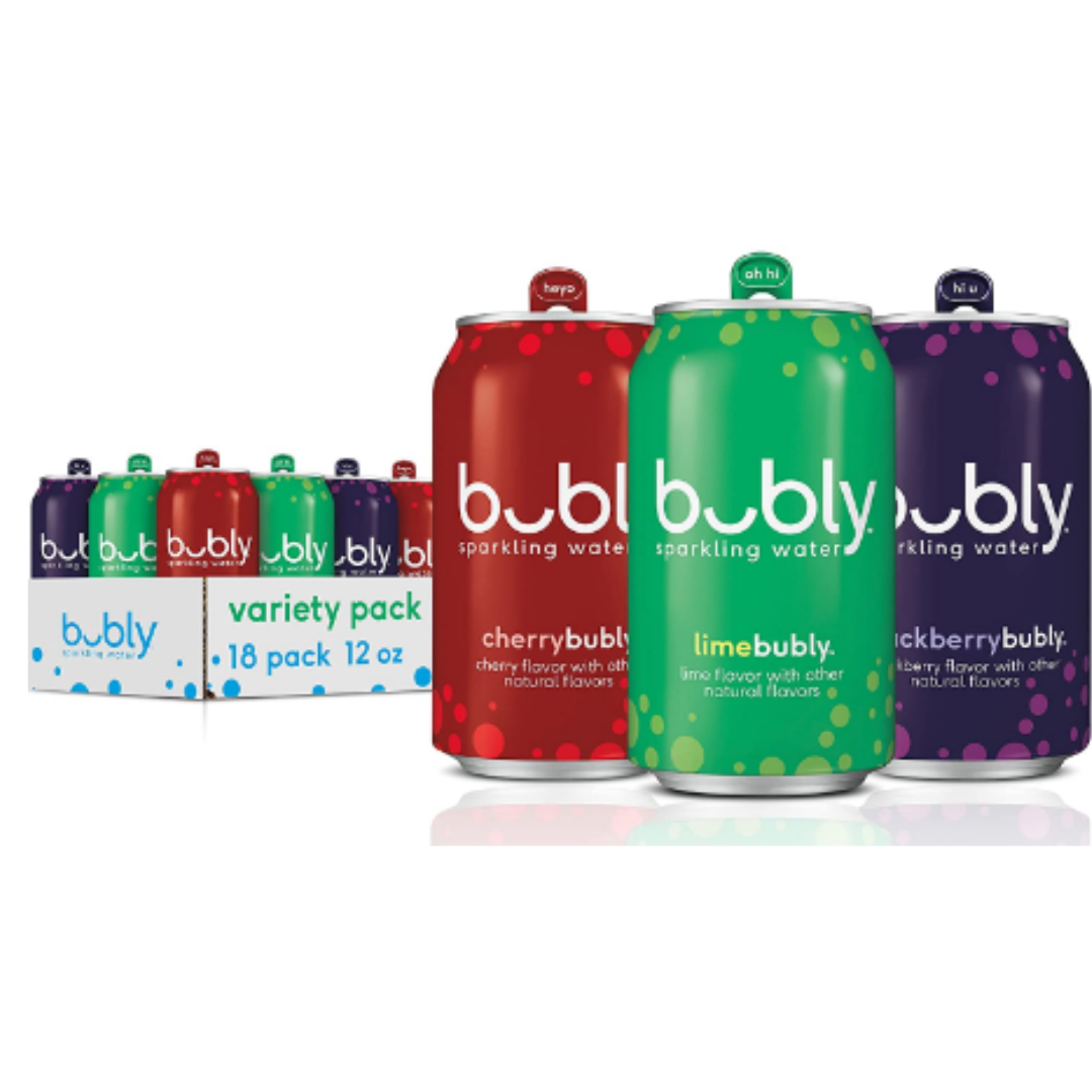 Bubly Bounce Sparkling Water, Lime Yours Variety, 12 Ounce - Pack of 18