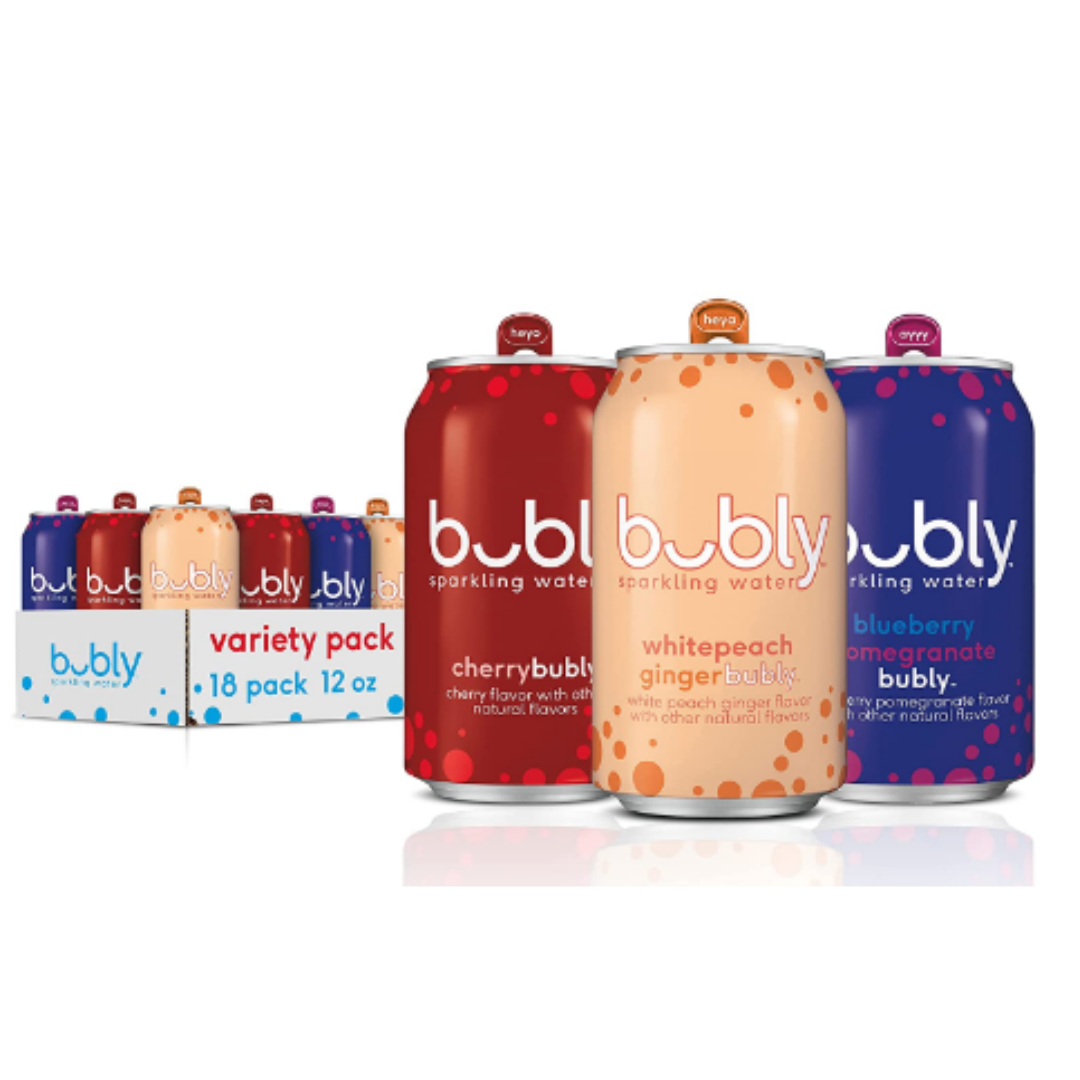 Bubly Bounce Sparkling Water, Red White and Blue Variety Pack, 12 Ounce - Pack of 18