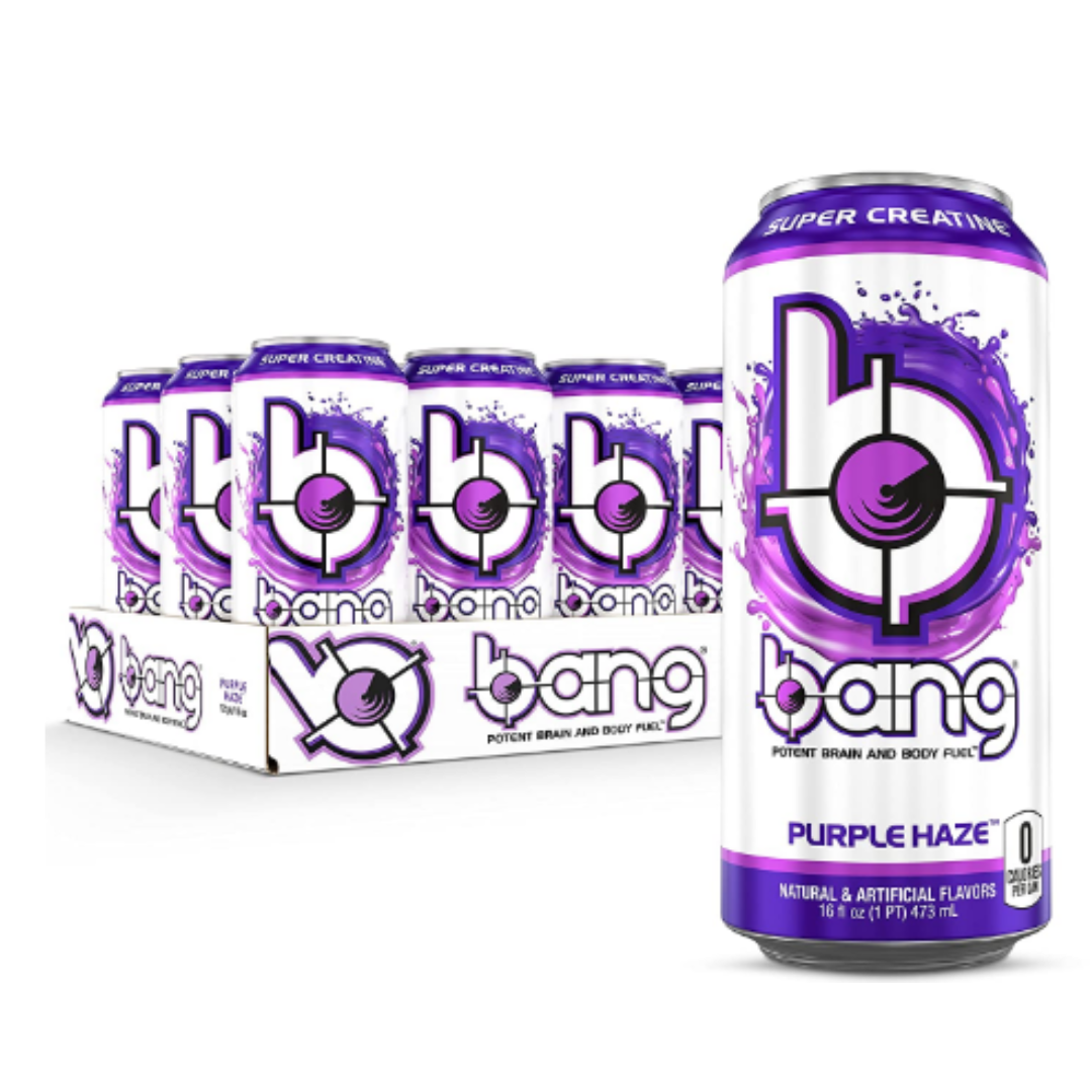 Bang Purple Haze Energy Drink, Sugar Free with Super Creatine 16 Ounce - Pack of 12