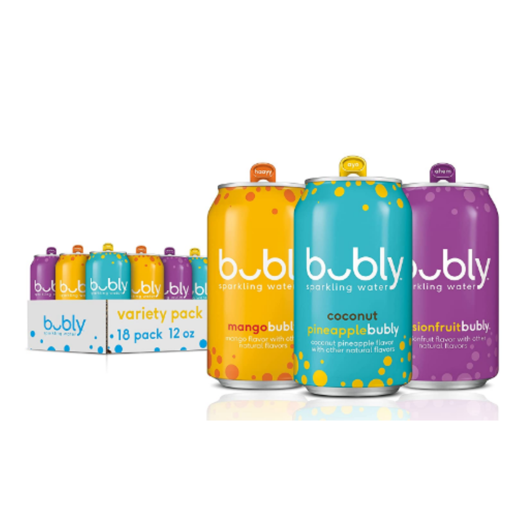 Bubly Bounce Sparkling Water, Sunshine & Smiles Variety Pack, 12 Ounce - Pack of 18