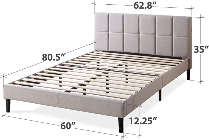 ZINUS Lottie 35" Upholstered Platform Bed Frame with Short Headboard and USB Ports - Beige, Queen