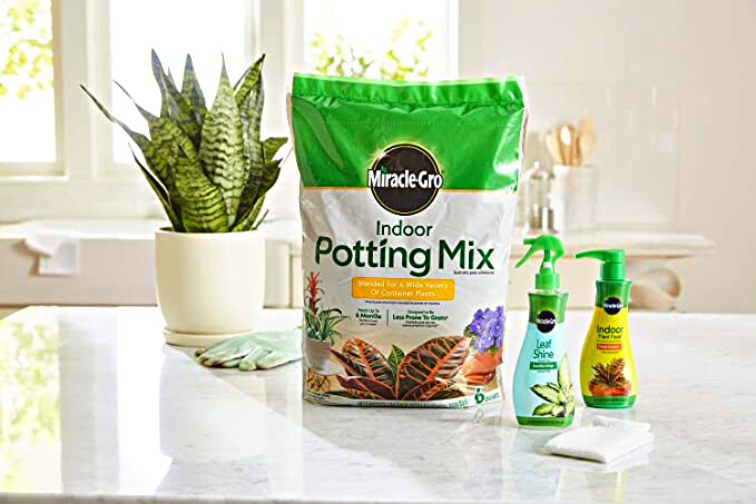 Miracle-Gro Indoor Potting Mix - 6 qt., Miracle-Gro Indoor Plant Food - 8 Oz, and Miracle-Gro Leaf Shine - 8 Oz (Bundle)