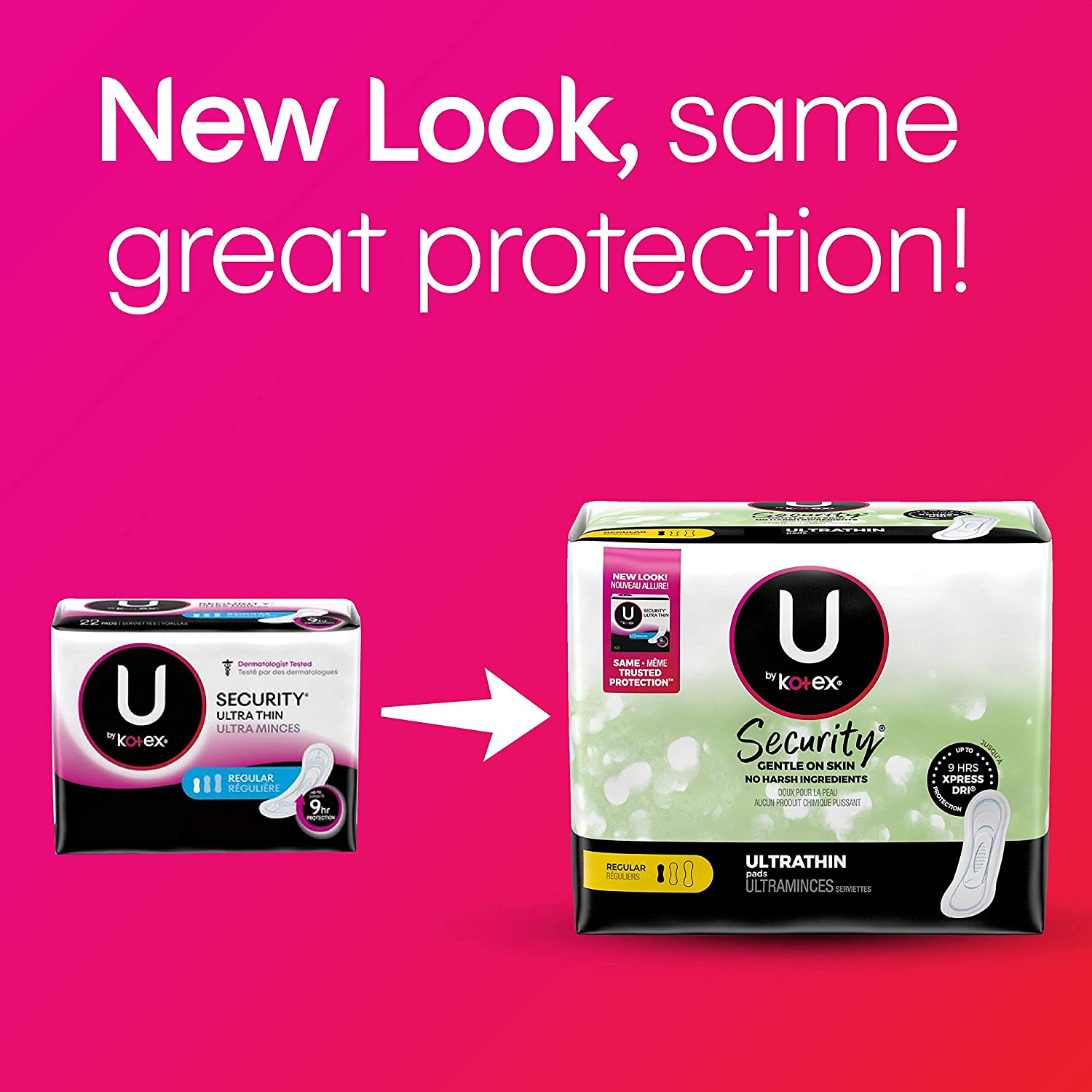 U by Kotex Security Ultra Thin Pads, Regular Absorbency, Unscented - 176 Count (4 Packs of 44)