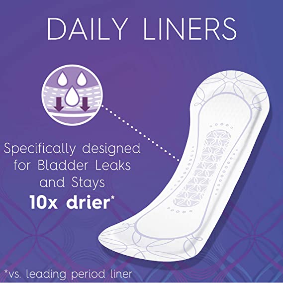 Poise Daily Incontinence Panty Liners Very Light Absorbency, Long - 6 Packs of 44 (264 Count)