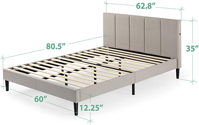 Zinus Maddon 35" Upholstered Platform Bed Frame with USB Ports - Beige, Queen