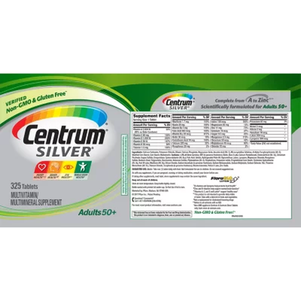 Centrum Silver Adults 50+ Multivitamins, 325 count.