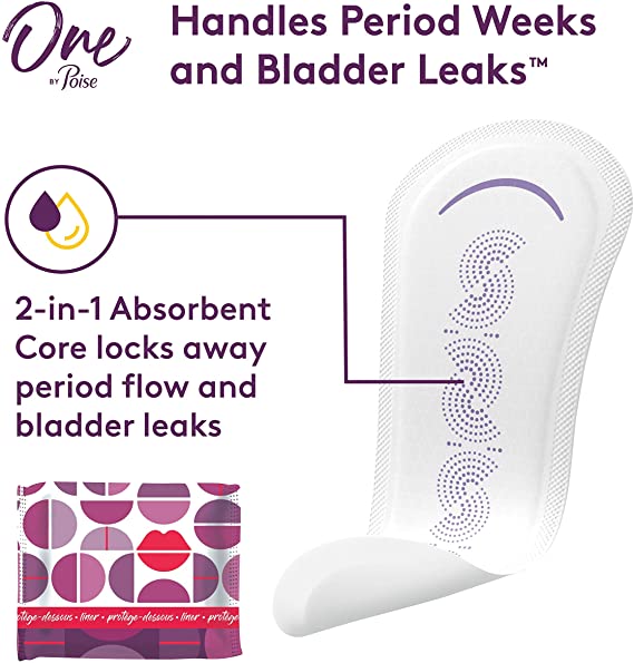 One by Poise Panty Liners 2-in-1 Period & Bladder Leakage Daily Liner, Extra Coverage Long - 50 Count