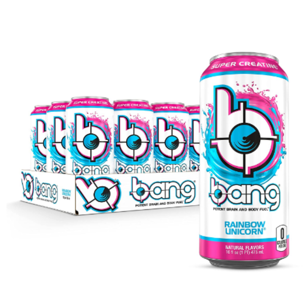 Bang Rainbow Unicorn Energy Drink, Sugar Free with Super Creatine 16 Ounce - Pack of 12