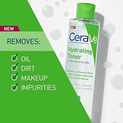 CeraVe Hydrating Toner for Face Non-Alcoholic with Hyaluronic Acid Niacinamide, and Ceramides for Sensitive Dry Skin Fragrance-Free Non Comedogenic