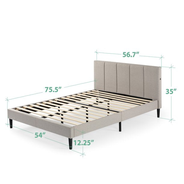 Zinus Maddon 35" Upholstered Platform Bed Frame with USB Ports - Beige, Full