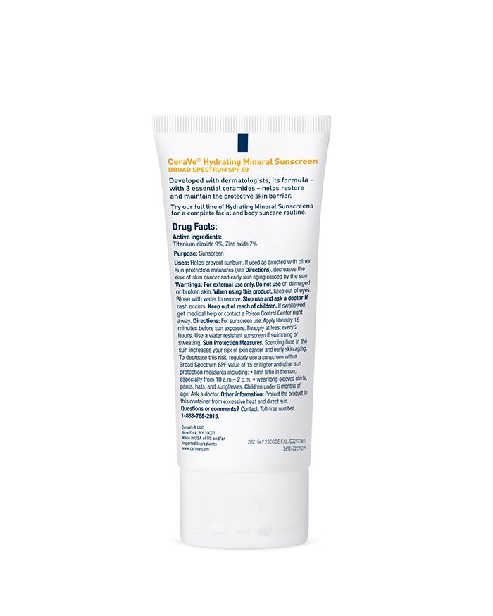 CeraVe Hydrating Mineral Sunscreen Face Lotion, 2.5 Oz - with Broad Spectrum SPF 50