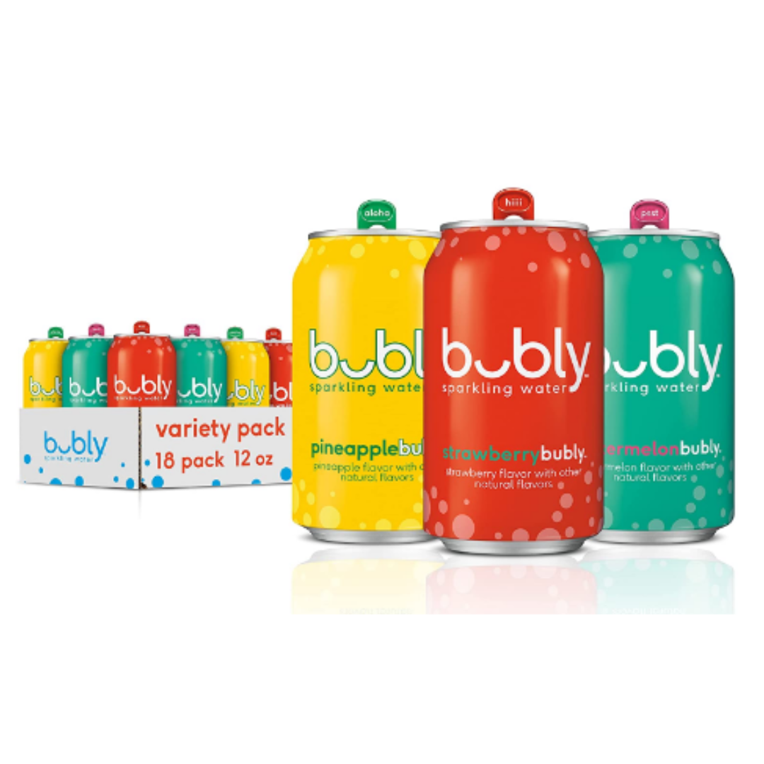 Bubly Bounce Sparkling Water, Aloha Variety Pack, 12 Ounce - Pack of 18