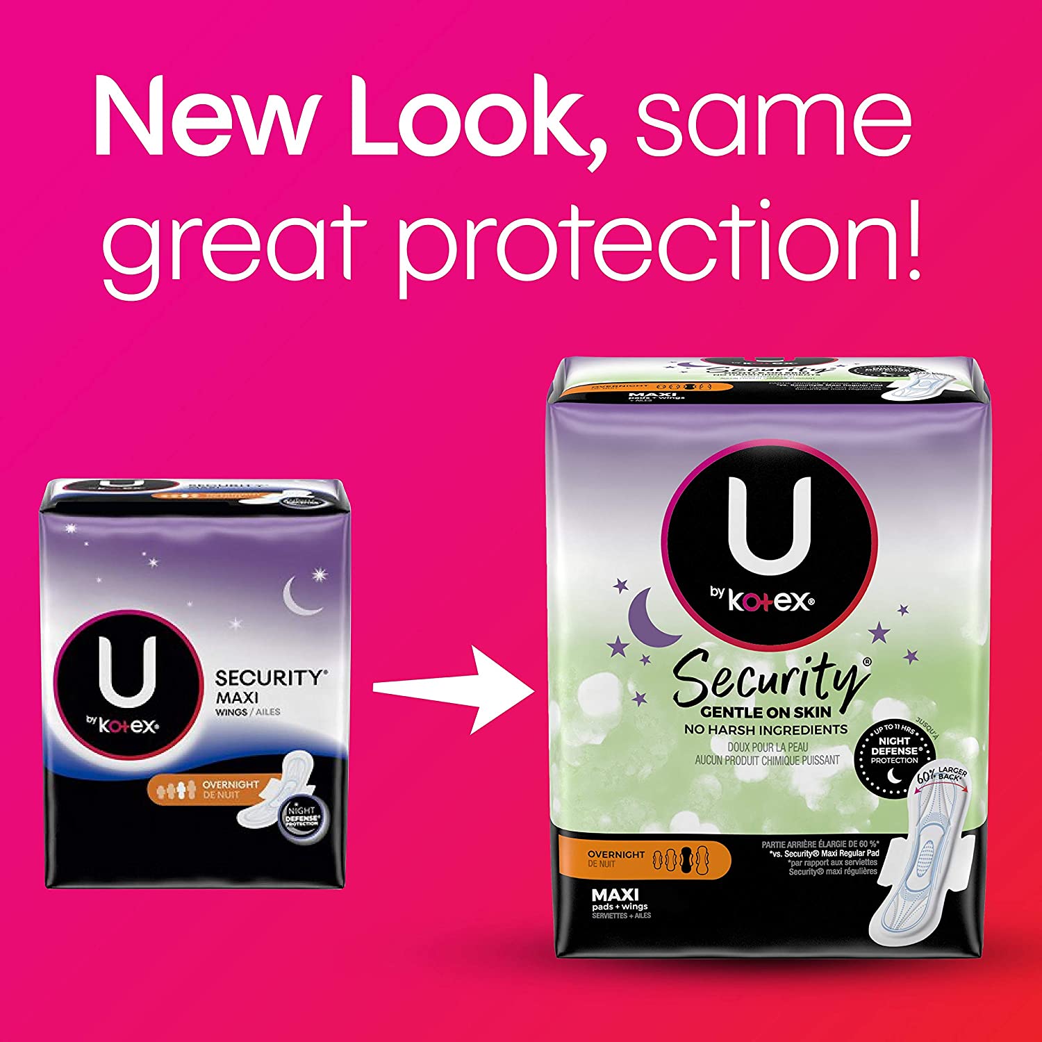 U by Kotex Security Maxi Pads with Wings, Overnight Absorbency, Unscented - 14 Count