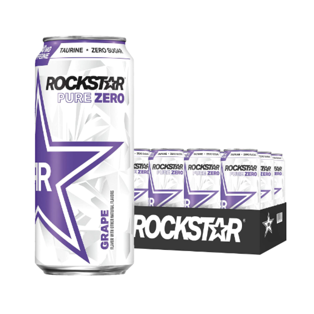 Rockstar Energy Drink Pure Zero, Grape, 16 Ounce - Pack of 12
