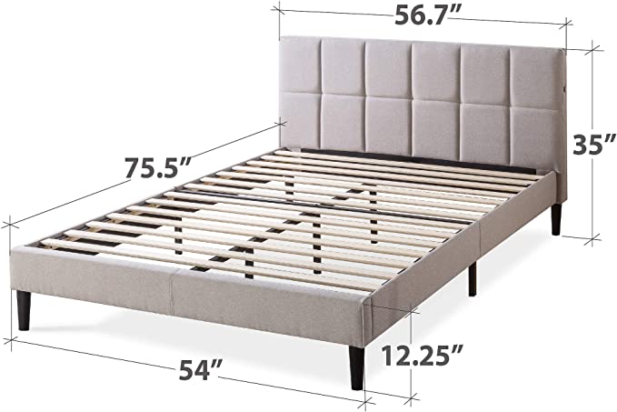 ZINUS Lottie 35" Upholstered Platform Bed Frame with Short Headboard and USB Ports - Beige, Full