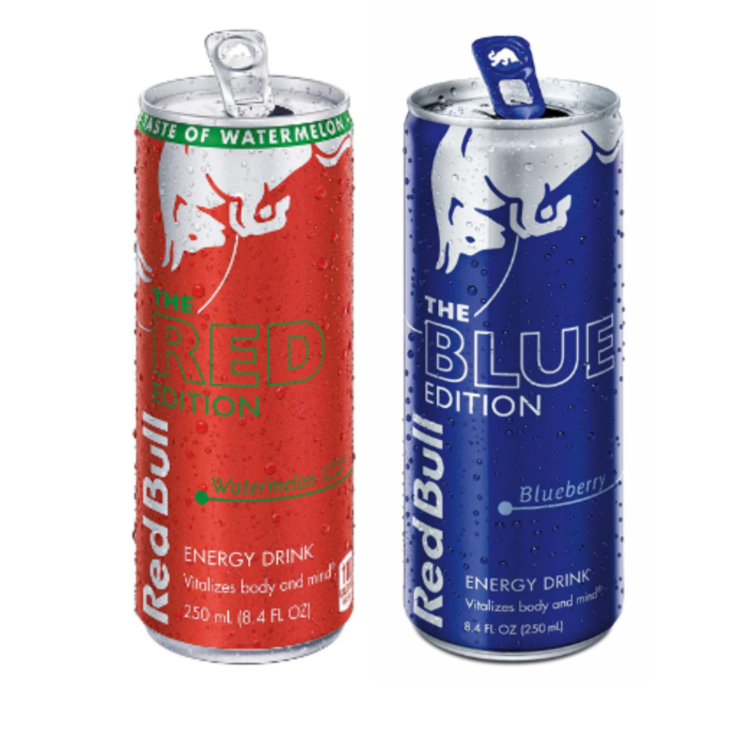 Red Bull Energy Drink, Watermelon, Red Edition, 8.4 Ounce 24 Pack + Summer Edition & Energy Drink, Blueberry, 8.4 Ounce 24 Pack - Total of 48 Cans