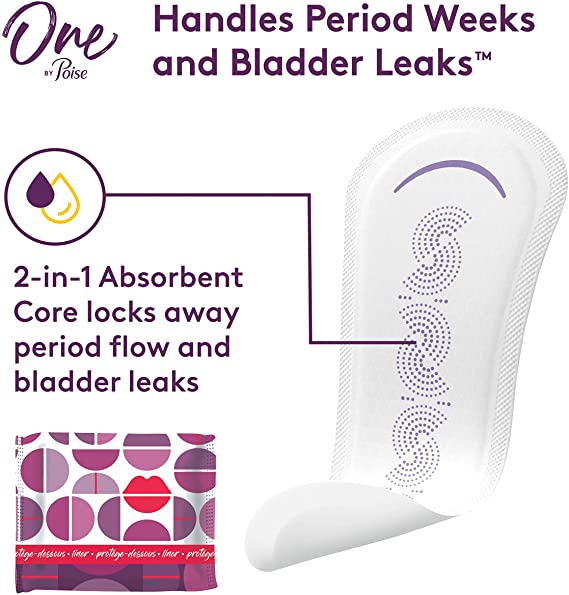 One by Poise Panty Liners 2-in-1 Period & Bladder Leakage Daily Liner, Extra Coverage Long - 50 Count Pack of 3