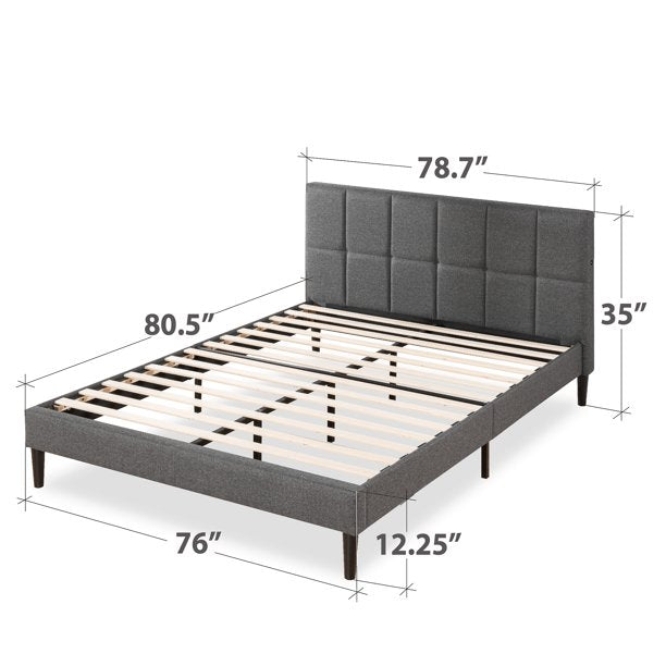 Zinus Lottie 35" Upholstered Platform Bed Frame with Short Headboard and USB Ports - Grey, King