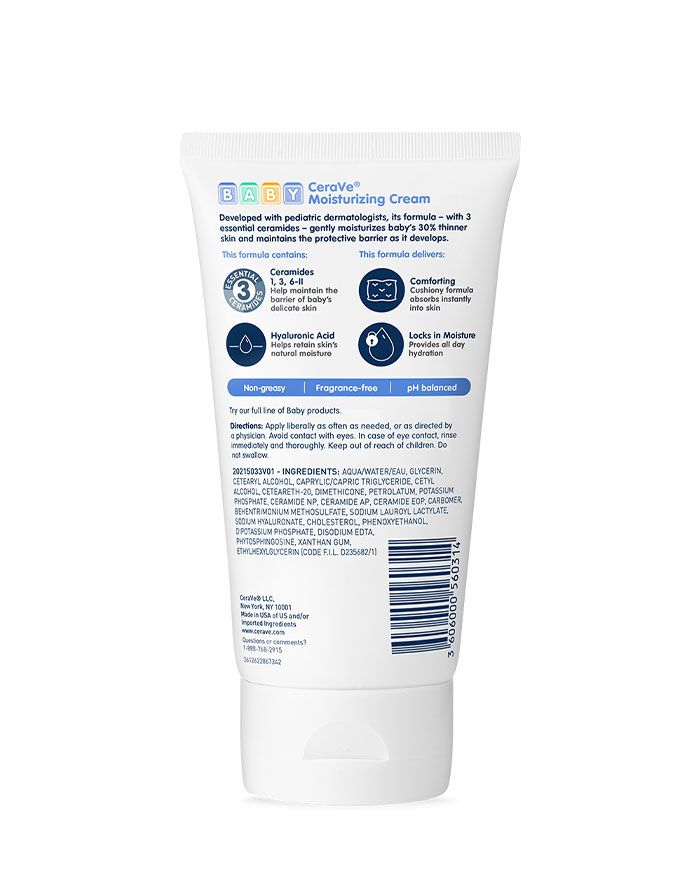 CeraVe Baby Moisturizing Cream, 5 Oz - with free of parabens, phthalates, dyes and fragrance