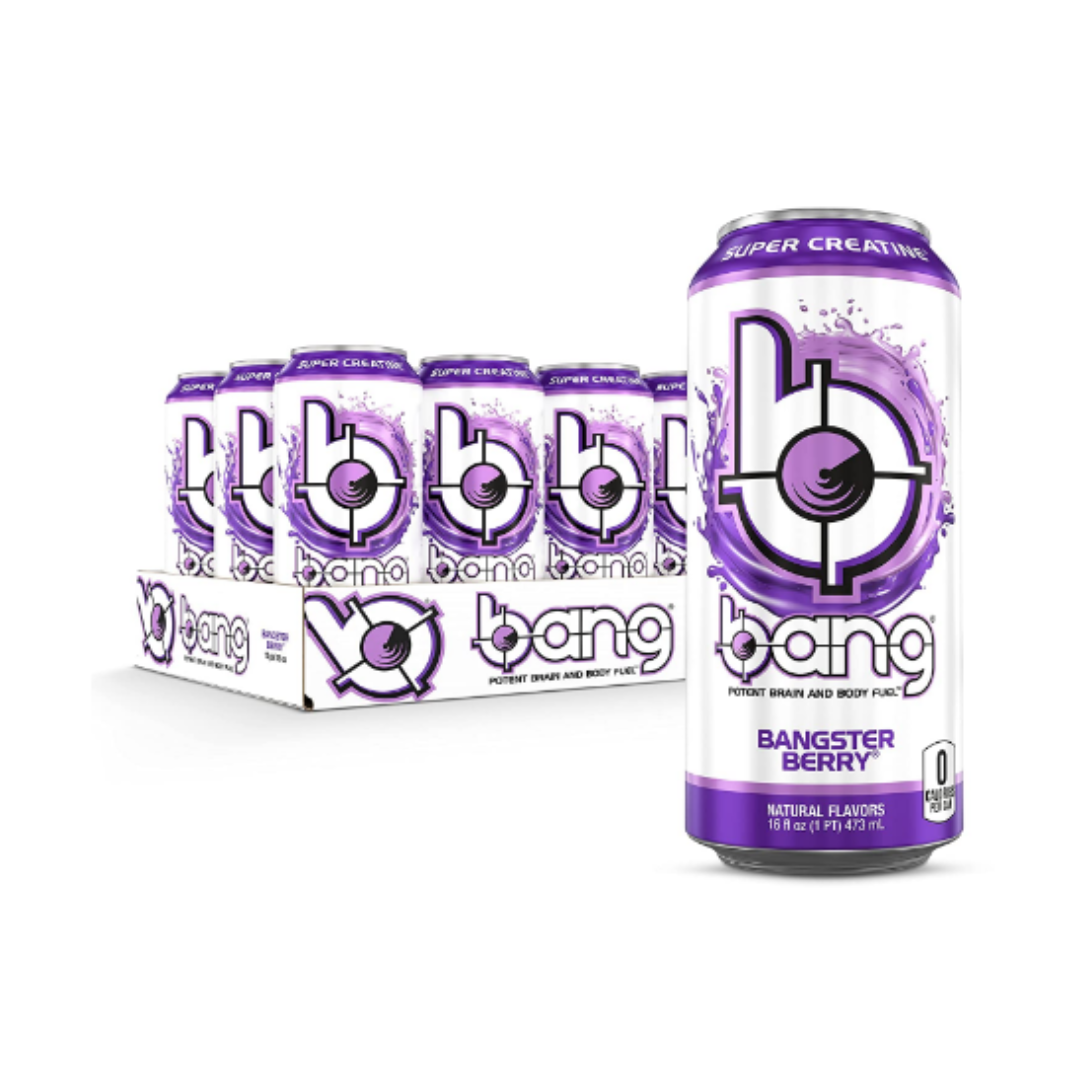 Bang Bangster Berry Energy Drink, Sugar Free with Super Creatine 16 Ounce - Pack of 12