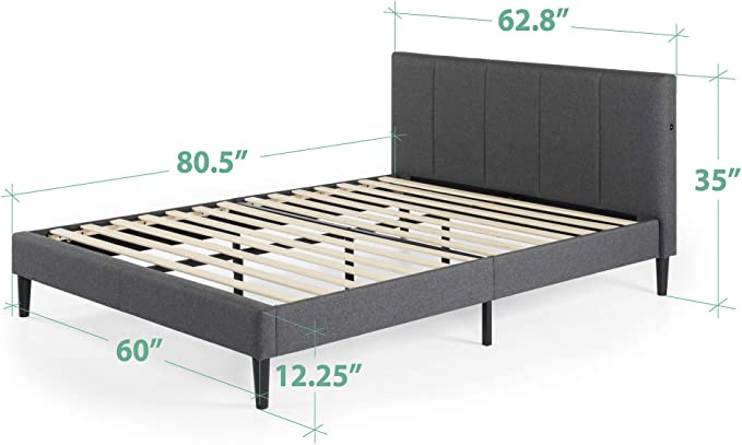 Zinus Maddon 35" Upholstered Platform Bed Frame with USB Ports - Grey, Queen