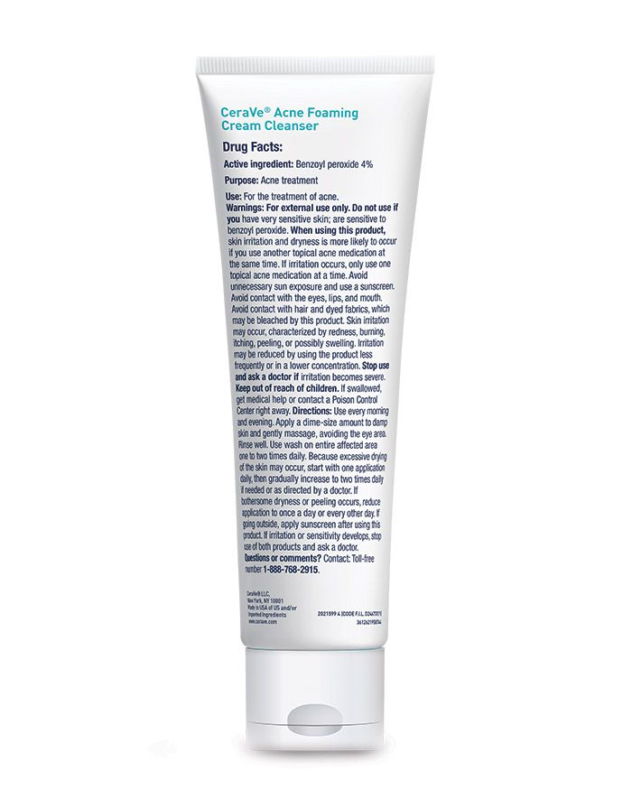 CeraVe Acne Foaming Cream Cleanser, 5 Oz - with 4% Benzoyl Peroxide Acne Treatment