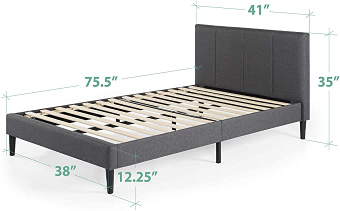 ZINUS Maddon 35" Upholstered Platform Bed Frame - Grey, Twin