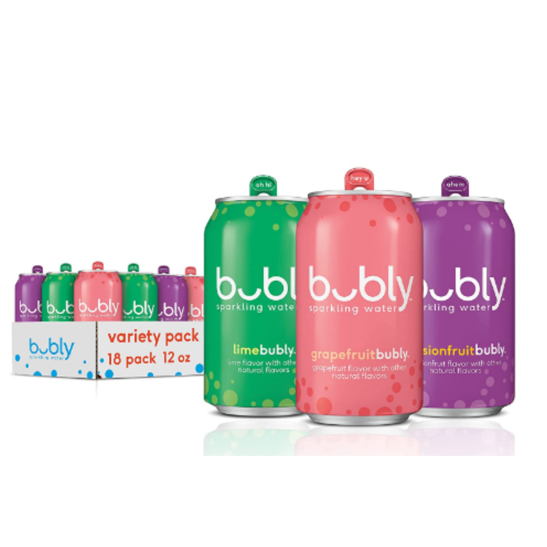 Bubly Bounce Sparkling Water, Passionfruit Bliss Variety Pack, 12 Ounce - Pack of 18